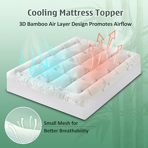 DOWNCOOL 3 Inch Memory Foam Mattress Topper Queen – Cooling Pillow Top Mattress Topper for Back Pain Relief, with Bamboo Viscose Air Layer, 1700 GSM Fill, Deep Pocket Fits 8–21 Inch thumbnail 5