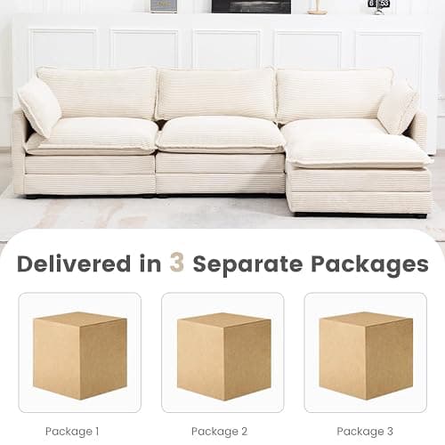 ROWHY Oversized Modular Sectional Sofa with Movable Ottoman, 112 Inch 4 Seat Modern Corduroy Sofa Set, Convertible L Shaped Couch for Living Room and Office, Beige thumbnail 4