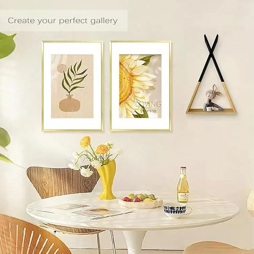 Golden State Art, 16x24 Picture Frame Set of 3, Gold Thin Border, Display Photo 12x18 with Mat or 16x24 Without Mat, Poster Frame for Wall Hanging Horizontal and Vertical thumbnail 2