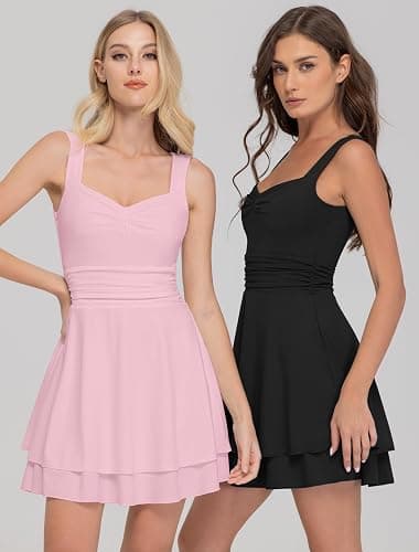 IWD Women's Square Neck Sleeveless Mini Dress Ruched Waist Tiered Ruffle Hem A Line Short Dresses thumbnail 5
