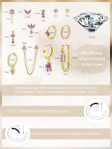 Sanfenly Stud Earrings Small Gold Hoop Earrings Set for Women Flat Back Earring Hypoallergenic Cartilage Earring Lightweight Dainty 14K Gold Stud Earrings for Multiple Piercing Set thumbnail 6