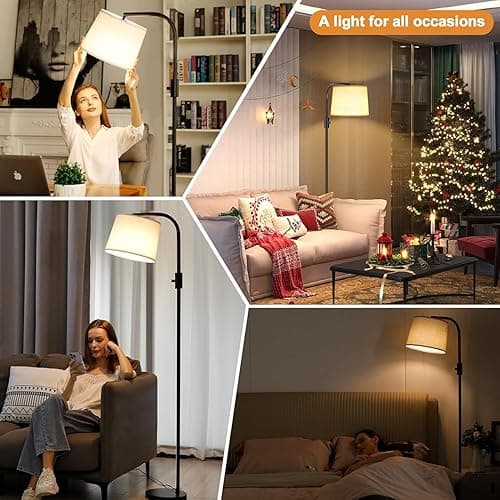 Ambimall 𝐅𝐮𝐥𝐥𝐲 𝐃𝐢𝐦𝐦𝐚𝐛𝐥𝐞 Floor Lamp - Floor Lamps 9W 𝐋𝐄𝐃 Light Bulb Included, Standing Lamps for Living Room with Adjust Head, Modern Standing Tall Light Rotary Switch for Office - A:Black and Linen Beige thumbnail 8