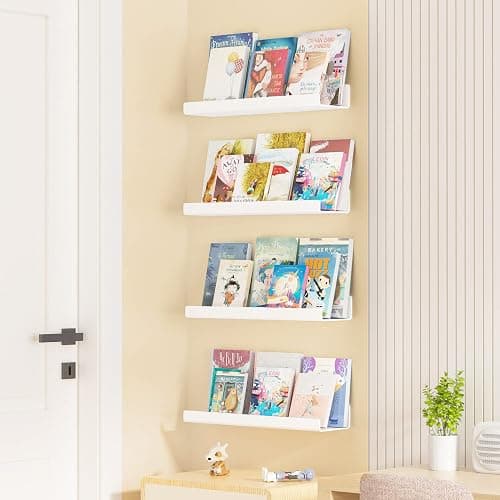 upsimples Acrylic Shelves for Wall Decor, 15" Display Shelf Perfume Organizer for Bathroom, Bedroom, Living Room, Floating Bookshelves for Kids, White, 4 Pack thumbnail 2