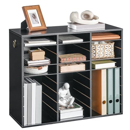 HOOBRO Literature Organizer, 27 Compartments Wooden Mail Organizer, Countertop Literature Sorter with Adjustable Shelves for Home, Office, School, Student Mailbox for Classroom, Black BK27WF01 thumbnail 9