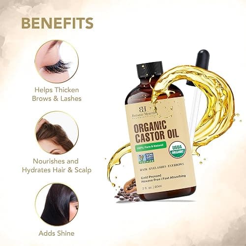 Botanic Hearth Castor Oil for Hair (2 fl oz) | USDA Organic | 100% Pure, Cold Pressed & Hexane Free | For Hair, Eyelashes, Eyebrows & Scalp Treatment | With Lash & Brow Brush thumbnail 8
