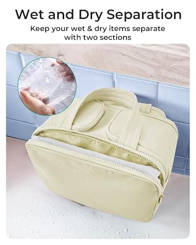 BAGSMART Travel Toiletry Bag, Crush Toiletry Bag for Women, Wide-open Puffy Toiletry Bags for Traveling, Large Travel Cosmetic Makeup Bag Organizer for Accessories,Toiletrie, Beige thumbnail 4