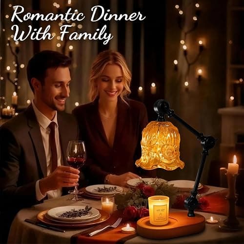 YWYWLED Candle Warmer Lamp, Dimmable Wax Melting Warmer with Adjustable Height, Bedroom Living Room Home Decor, Birthday Relaxation Gifts for Women (Amber, Flower) thumbnail 3