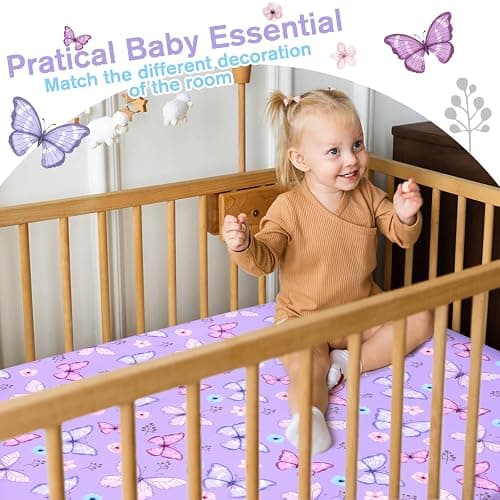 JISEN Baby Crib Sheets Soft Breathable Butterfly Fitted Crib Sheets Baby Sheet for Standard Crib and Toddler Mattress Bed Sheets for Crib for Boys Girls Neutral 52x28 Inch thumbnail 4
