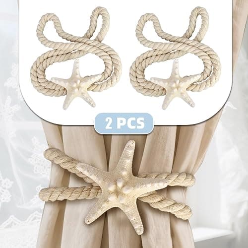 2 Pcs Natural Starfish Curtain Tiebacks, Handmade Woven Rope Curtain Curtain Ties Blinds Accessories for Outdoor, Home, Office,Hotel, Living Room Curtain Decoration (Breadfish Starfish) thumbnail 4
