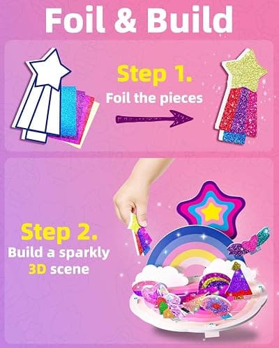 Foil Art with 3D Scenes, Foil Puzzle 3D Art Kit for Kids, No Mess Craft, DIY Creative Activity for Toddlers Boys Girls, Unicorn Party Favors, Birthday Gifts, Travel Toys, Ages 4 and Up thumbnail 3