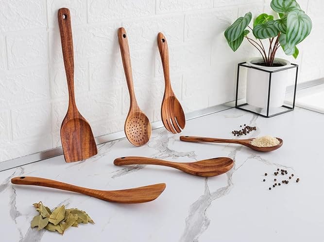 Zulay Kitchen 6-Piece Wooden Cooking Spoons Set – Heat-Resistant, Smooth Teak Utensils with Comfort Grip – Lightweight & Durable – Easy to Clean, Perfect for Non-Stick Cookware thumbnail 7