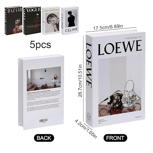 5 PCS Decorative Fake Books Set, Fashion Hardcover Display Books for Home Décor - Foldable Faux Book for Coffee Table, Bookshelf, Office - Stacked Modern Decorative Book Set (B) thumbnail 2