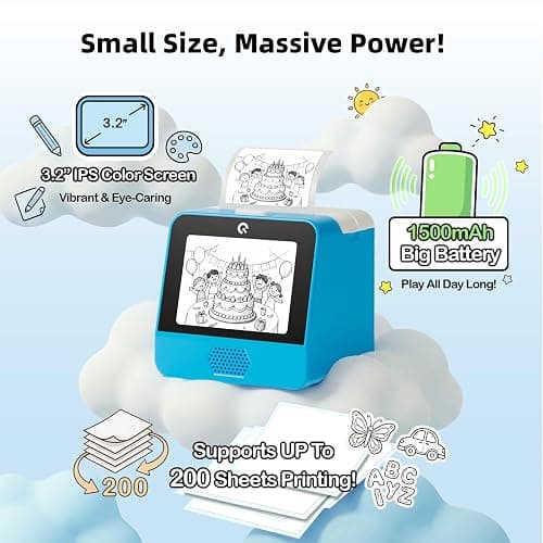 Ognee AI Voice Sticker Printer for Kids, Display Screen Super High 300 DPI | Display Screen, Voice Control Mini Printer, Instant Thermal Printer Toy for DIY and Learning with 2 Paper Rolls thumbnail 5