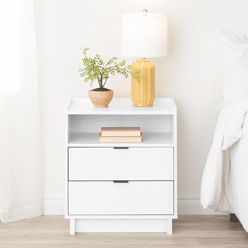 Prepac Simply Modern Nightstand Bedside Table, White Nightstand for Bedroom, End Table with 2 Drawers and Open Shelf 23.75" W x 26.75" H x 16" D thumbnail 5