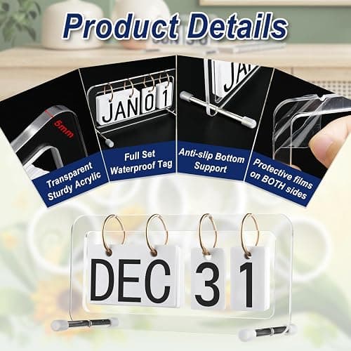 Cosmos Desk Flip Calendar Perpetual Desk Date Calendar Ring Flip Daily Block Calendar for Home Office Teacher Desktop Accessory, Reusable Month Day Display Desk Standing Calendar Decoration, Acrylic thumbnail 3