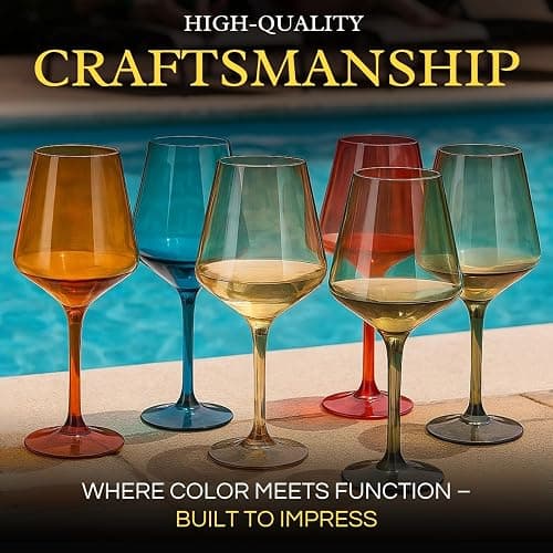European Style Plastic Crystal, Stemmed Wine Glasses | Set of 6 | Acrylic Tritan Drinkware, Unbreakable Muted Color Shatterproof BPA-free, Reusable, Floating Pool & Indoor & Outdoor, Hand Wash 15oz thumbnail 5