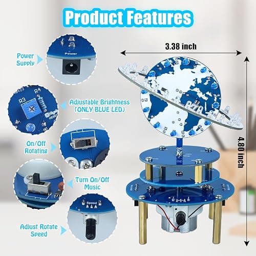 Soldering Projects, PEMENOL DIY Globe Planetary Motion Soldering Practice Kit, Rotating Universe Model Electronic Kit with Music Brightness Adjustable for STEM School College Present thumbnail 3