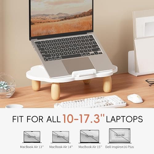 AFOOYO Adjustable Wood Laptop Stand, Ergonomic Height Angles Computer Stand, Cloud-Shaped Holder Riser Notebook Stand for Desk Compatible with Air, Pro, Dell, HP, Lenovo More 10-17.3" Laptops, White thumbnail 2
