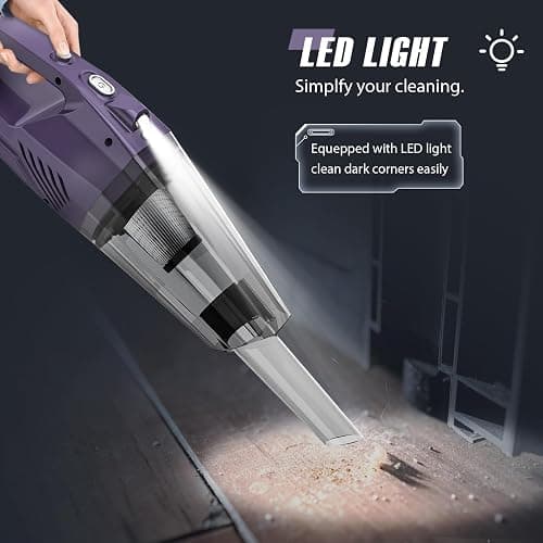 Handheld Vacuum Cordless - Car Vacuum Portable & Small Vacuum Cleaner with 6KPa Suction, USB Vacuum Cordless Rechargeable, HEPA Filter, LED Light for Pet Hair, Home, Car, Office - Includes Accessories thumbnail 5