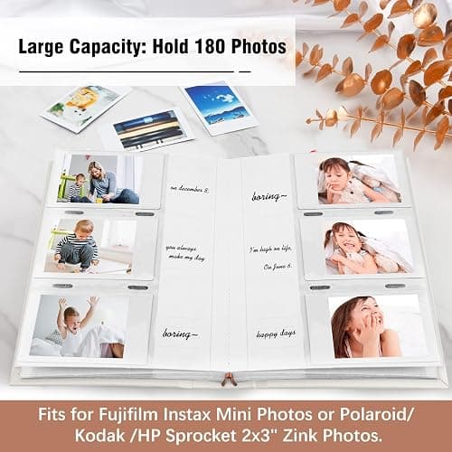 Photo Album for Fujifilm Instax Mini Camera, 180 Pockets Photo Album with Writing Space for Polaroid, Leather Cover, 2x3 Photo Album for Instax Mini 12 11 9 40 8 7 Evo LiPlay Instant Camera (White) thumbnail 4
