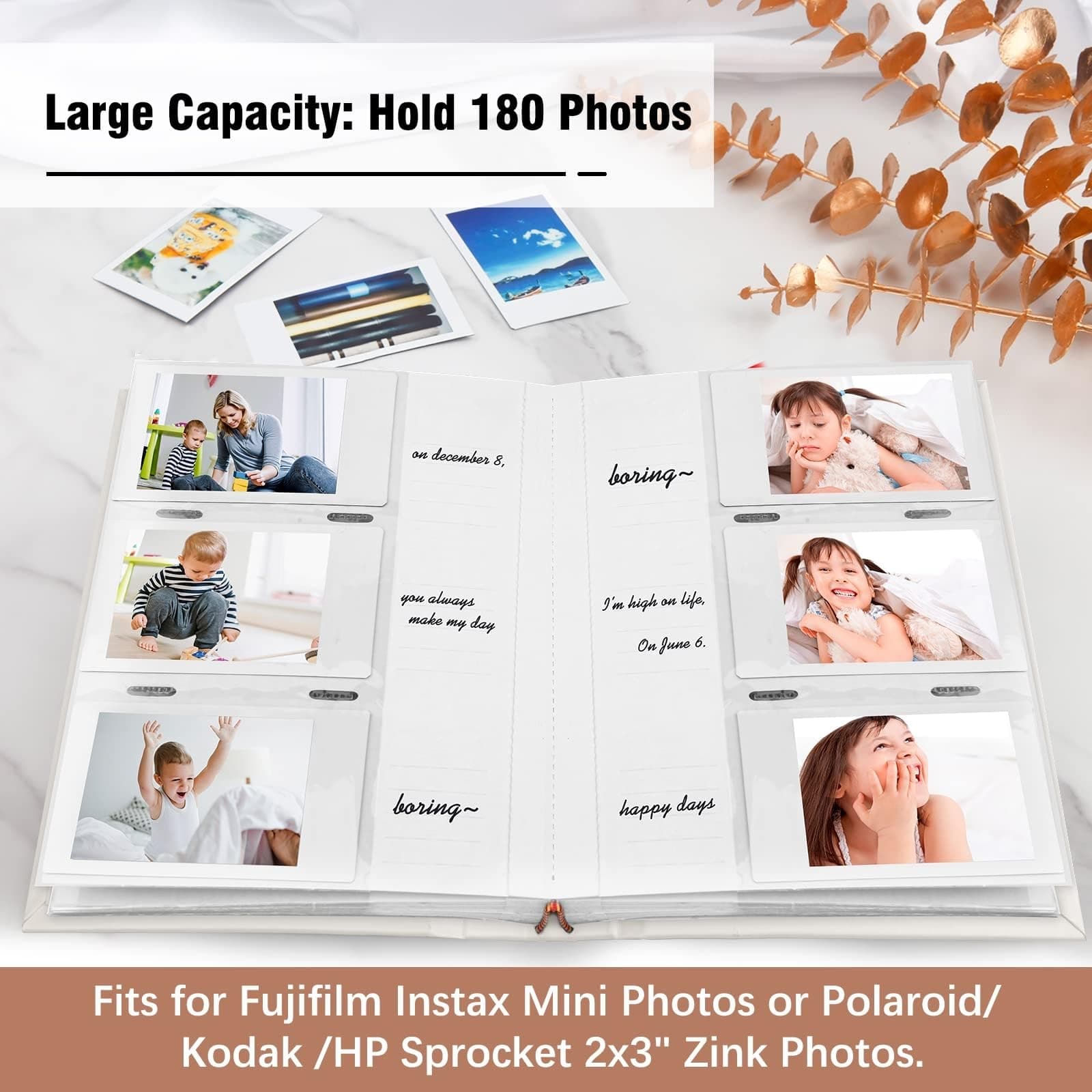 Álbum de fotos para Fujifilm Instax Mini, Álbum de fotos de 180 bolsillos con espacio de escritura para Polaroid, cubierta de piel, fotos de 2 x 3 para Instax Mini 12 11 9 40 8 7 Evo LiPlay cámara thumbnail 4