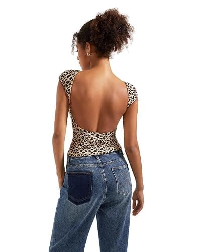 SUUKSESS Women Backless Sexy Going Out Tops Double Lined Open Back Y2k Basic Tee Shirts thumbnail 4