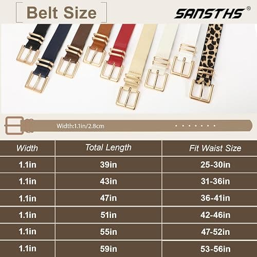 SANSTHS 3 PACK Women Leather Belts for Jeans Pants Dresses Fashion Ladies Waist Belt with Gold Square Buckle thumbnail 7