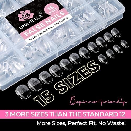 UNA GELLA Extra Short Almond Nail Tips, 15 Sizes Pre-Shaped Full Cover | 300Pcs Flexible Soft Gel Clear XS Almond Tips for DIY Press on Nails, for Daily Wear, Art Design & Salon Use thumbnail 7