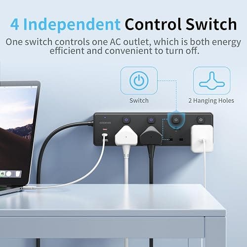 Extension Lead with 3 USB Slots(30W),4 Way Sockets Outlets Ports Extension Cable with 4 Individual Switches Surge Protected，Wall Mountable Extension Socket for Home,Office,School,2M,Black thumbnail 4
