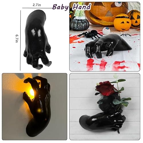 Halloween Decorations Indoor Outdoor 3 Pack Wall Mount Creepy Hands&Candles | Life-Sized Horror Hands for Wall Decorations, Gothic Hanging Wall Art Sculpture thumbnail 5