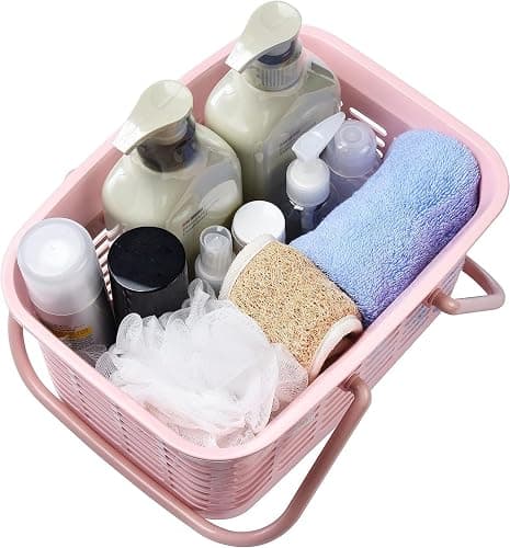 ALINK Plastic Shower Caddy Basket with Handle, Portable Organizer Storage Basket for College Dorm, Bathroom, Kitchen - Pink thumbnail 5