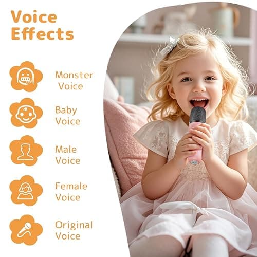 Fede Karaoke Machine for Kids Adults, Mini Karaoke Machine with 2 Wireless Microphones, Portable Bluetooth Speaker with Voice Changing Effects & LED Lights, Best Gifts Toys for Girls and Boys thumbnail 7