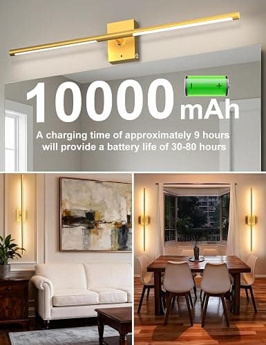 Battery Operated Wall Sconces Set of 2, 10000mAh Rechargeable Wall Lights with Remote, 360° Rotate 3000K-6000K LED Wireless Wall Light Fixtures Decor for Bedroom Living Room Hallway Picture Lighting thumbnail 7