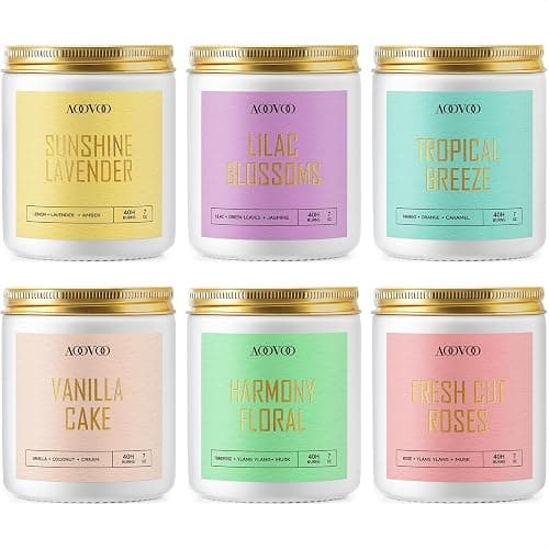 AOOVOO Scented Candles Set - 6 Pack Candles for Women, Lavender/Lilac/Vanilla/Floral/Rose/Breeze, Soy Candle Gifts for Home Scented, 42 oz, 300 Hours Burn Time - Image 1