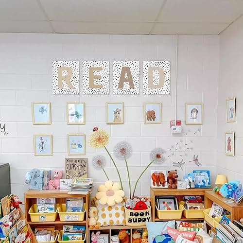 PLKMN Beige Classroom Decor, Boho Classroom Must Haves Homeschool Decor Set of 4, Reading Nook Read Signs for Library Kindergarten 8x10 (Unframed)-5 thumbnail 4