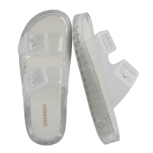 CUSHIONAIRE Pool Slides for Women Water Resistant Double Buckle Adjustable Slip-On Womens Sandals for Beach Shower Casual Wear - Image 1