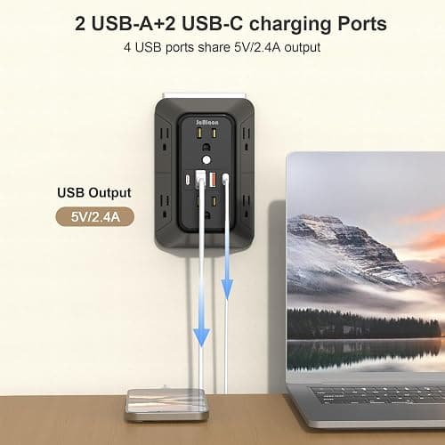 2 Pack Multi Plug Wall Outlet Extender Surge Protector 6 AC Outlet Splitter with 4 USB Ports(2 USB C) Wall Charger 1050J Power Strip 125V/15A, 1875W for Home, Office, Travel Dorm Room Essentials thumbnail 4