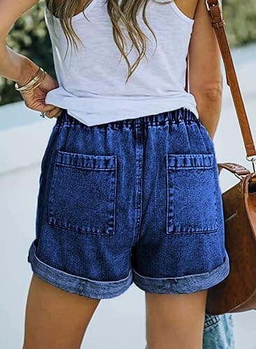 GOLDPKF Womens Jean Shorts for Denim Casual Summer Mid Waist Frayed Stretchy Ripped - 1a-dusty Blue - X-Large thumbnail 3