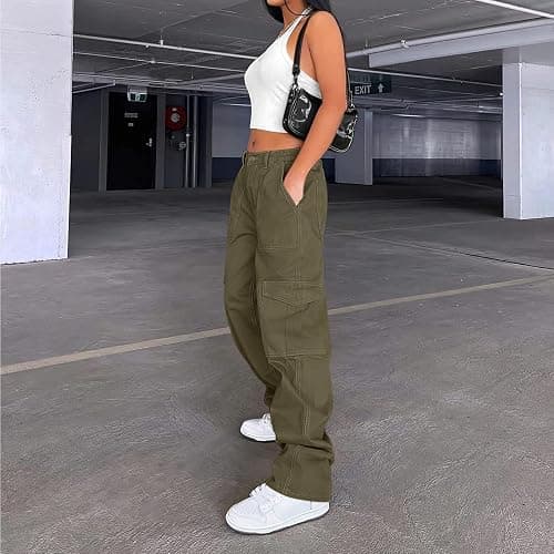 Lepunuo Cargo Pants for Women High Waisted Casual Pants Baggy Stretchy Wide Leg Y2K Streetwear with 6 Pockets thumbnail 3