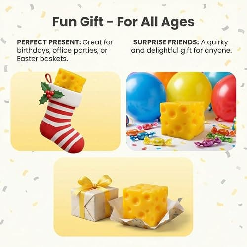 Plimto Cheese Squishy Fidget Toy, Soft 6cm Squeeze Toy for Desk, School or Home, Realistic TPR Stress Relief Toy for Kids and Adults, Great for Stocking Fillers and Party Bags thumbnail 8