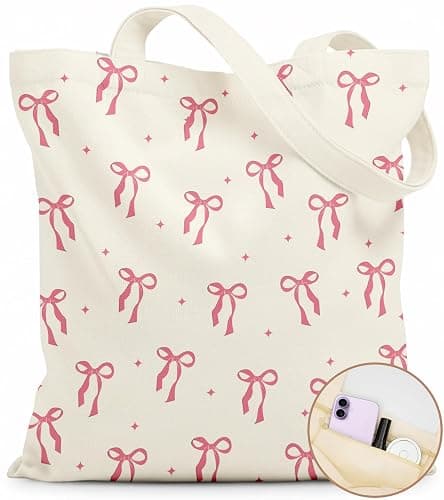 Puresora Canvas Tote Bag for Women with Zipper Cute | Zip Top, with Pockets, Medium Size, Aesthetic, Reusable Shoulder Totes for Shopping, Travel, Work, Daily Carry - Image 1