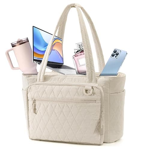 Yarwo Lightweight Teacher Tote Bag for Women, 15.6 inch Laptop Work Bag with Accordion File Pocket & Cup Holder - Image 1