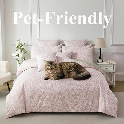 FADFAY Cheetah Print Duvet Cover Set, 3 Pieces 100% Cotton Soft Bedding Set(1 Leopard Print Comforter Cover + 2 Pillowcases), Zipper Closure(Queen, Pink) thumbnail 3
