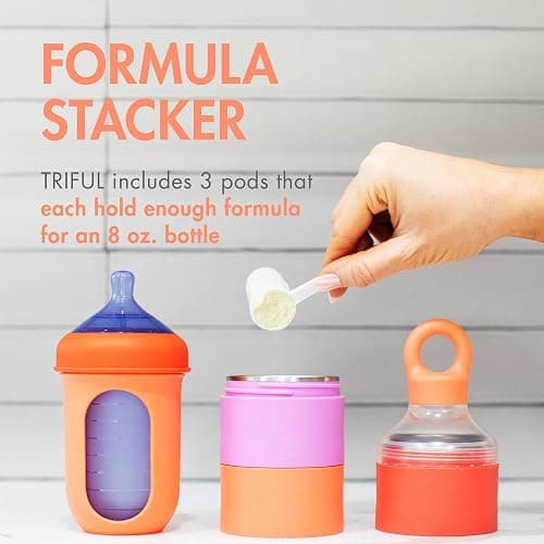 Boon Triful Baby Formula Dispenser On The Go - Insulated Stainless Steel Formula Containers with Stacking Design - Baby Bottle-Feeding Supplies for Travel - Pink thumbnail 4