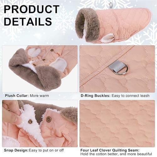 BEAUTYZOO Winter Dog Coat with Harness Built in, Warm Dog Puffer Jacket Vest Padded Fleece Cold Weather Coats Windproof Waterproof Snow Jackets Clothes for Small Medium Puppy, Pink L thumbnail 5