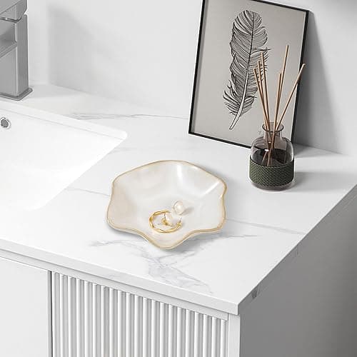 Binoster Keramik Schmuckschale,zimmer deko aesthetic room decor,Schlüsselablage,kleiner Ringhalter,Schmuckteller,Schmucktablett,Auffangschale,dekoration aesthetic,Nachttisch-Dekoration (BigWhite) thumbnail 6