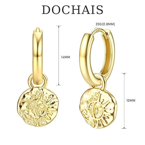 Dochais 14K Gold Plated S925 Sterling Silver Post Earrings Lightweight Drop Dangle Hoop Hypoallergenic Sleeping Earrings for Women Girls thumbnail 2