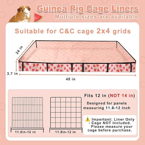 JOGEPEYO Waterproof Guinea Pig Cage Liners, Washable & Reusable Small Animal Cage Mat, for Rabbit, Hamster, Chinchilla, Hedgehog (Watermelon),C&C 24x48 inches thumbnail 5