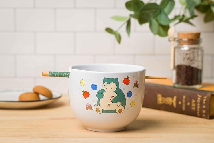 Silver Buffalo Pokemon Snorlax Relaxing and Eating Food Ceramic Ramen Noodle Rice Bowl with Chopsticks, Microwave Safe, 20 Ounces thumbnail 9