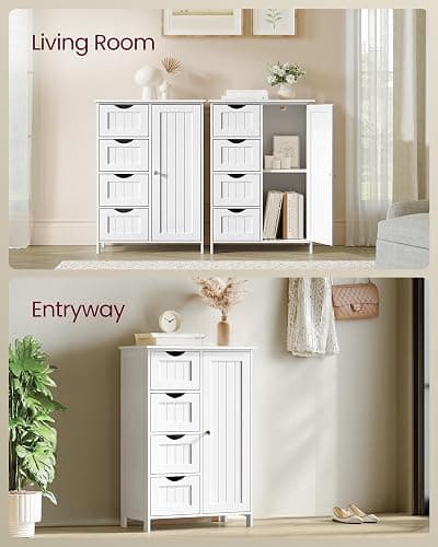 VASAGLE Storage Cabinet with Drawers, Freestanding Floor Cabinet with Door, 11.8 x 21.7 x 32.3 Inches, Adjustable Shelf, for Bathroom, Living Room, Kitchen, Cloud White ULHC041WH01S thumbnail 7